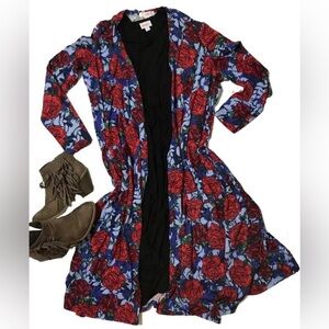 LuLaRoe Floral Cardigan - Red and Blue